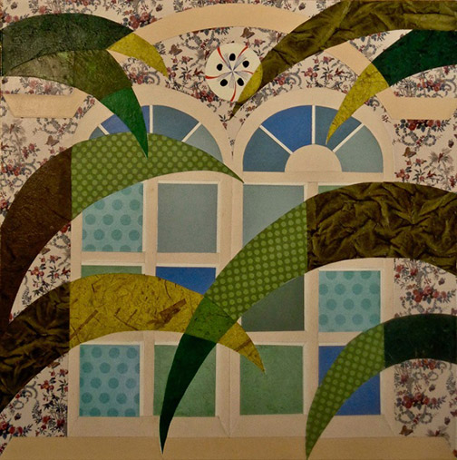 Minás Konsolas, Coffee Break Minás Konsolas, Nature vs Architecture, Collage & colored pencil on canvas